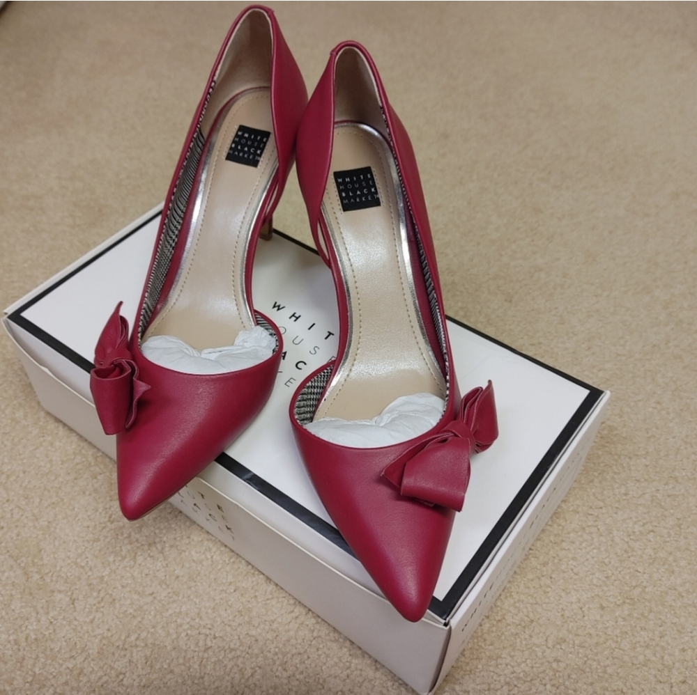 WHBM Ella High Heels with Bow Detail - Empress Red - Size 8 - Picture 2 of 6